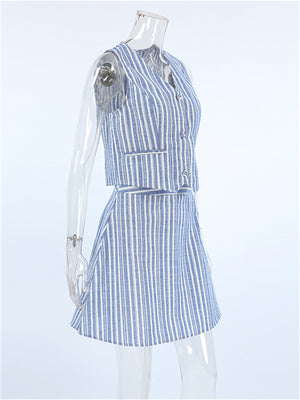Liber Summer Women's Daily Casual Striped V-Neck Sleeveless Slim Suit