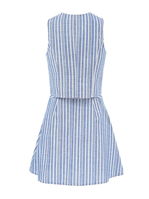 Liber Summer Women's Daily Casual Striped V-Neck Sleeveless Slim Suit