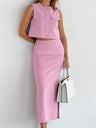 Liber summer women's daily casual solid color round neck sleeveless slim suit