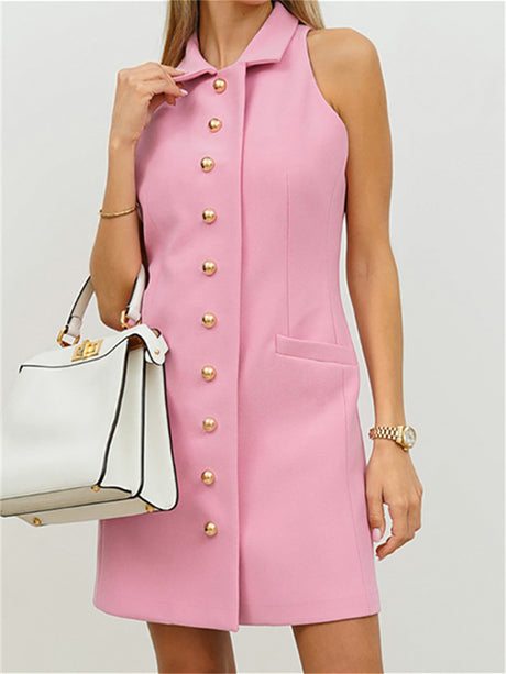 Liber summer women's daily casual solid color turn-up collar sleeveless slim suit