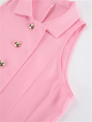 Liber summer women's daily casual solid color turn-up collar sleeveless slim suit