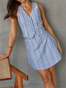 Liber Summer Women's Daily Casual Striped V-Neck Sleeveless Slim Suit