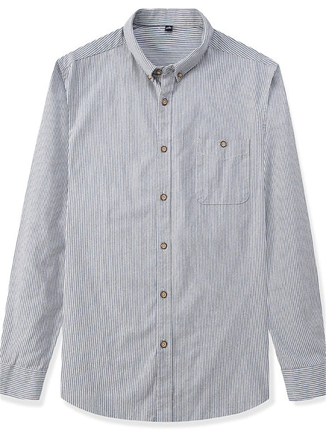 Liber summer men's daily casual striped cuff collar long sleeve loose shirt