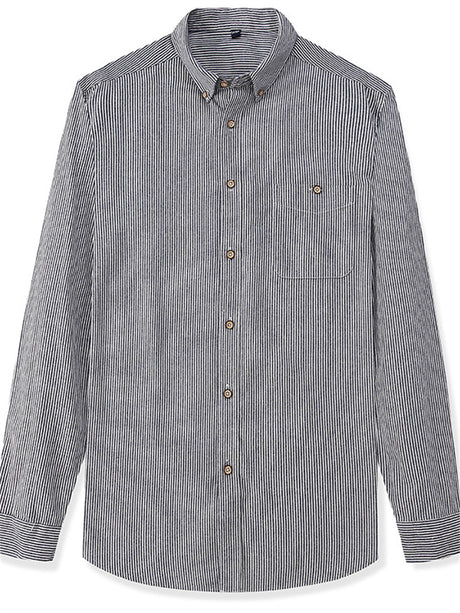 Liber summer men's daily casual striped cuff collar long sleeve loose shirt