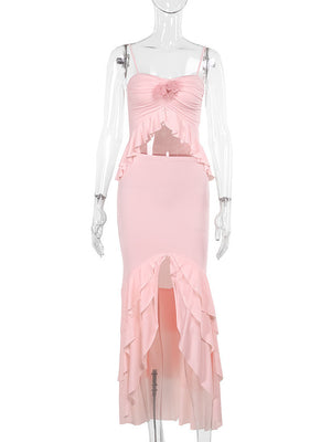 Liber Summer Women's Urban Outdoor Ruffle Square Neck Sleeveless Two-Piece Suit