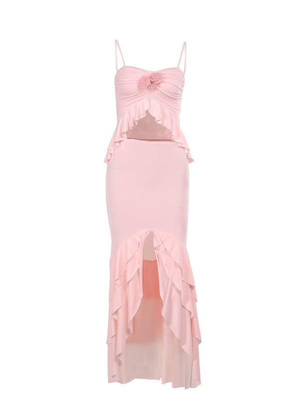 Liber Summer Women's Urban Outdoor Ruffle Square Neck Sleeveless Two-Piece Suit