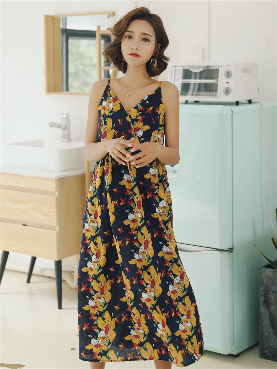 Liber Women's Printed V-Neck Sleeveless Slim Fit Homewear