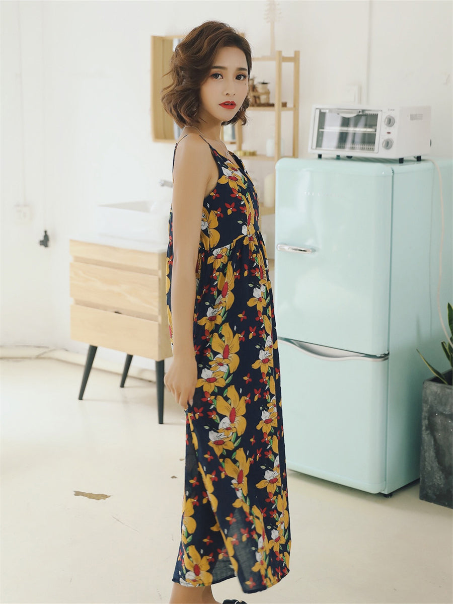 Liber Women's Printed V-Neck Sleeveless Slim Fit Homewear