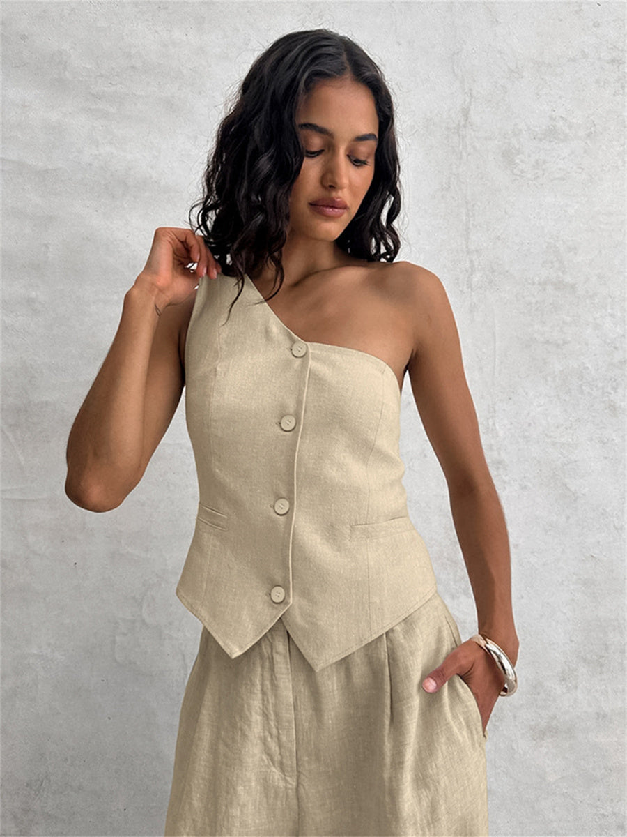 Liber summer women's clothing daily leisure solid color sleeveless slim fit two-piece suit