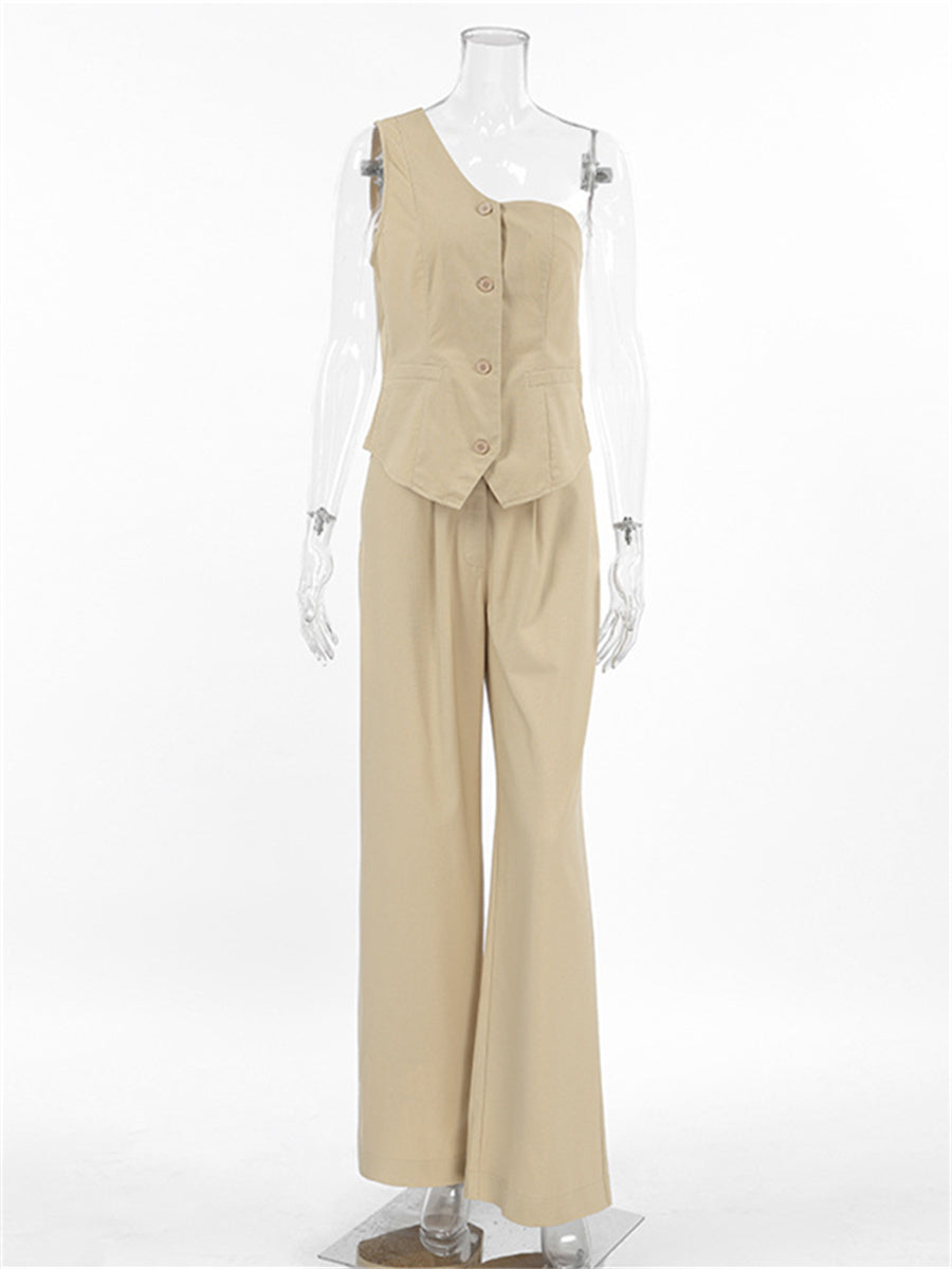 Liber summer women's clothing daily leisure solid color sleeveless slim fit two-piece suit