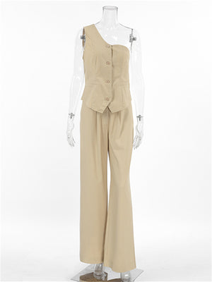Liber summer women's clothing daily leisure solid color sleeveless slim fit two-piece suit