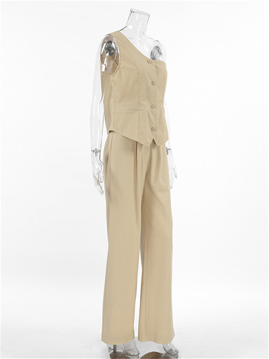 Liber summer women's clothing daily leisure solid color sleeveless slim fit two-piece suit