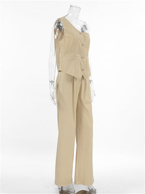 Liber summer women's clothing daily leisure solid color sleeveless slim fit two-piece suit