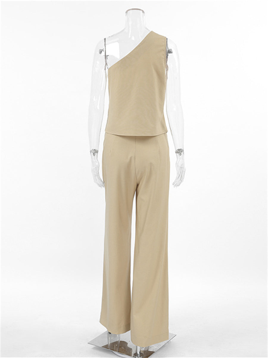 Liber summer women's clothing daily leisure solid color sleeveless slim fit two-piece suit