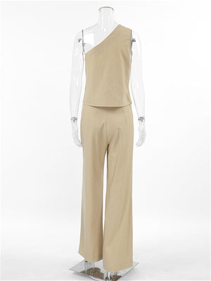 Liber summer women's clothing daily leisure solid color sleeveless slim fit two-piece suit