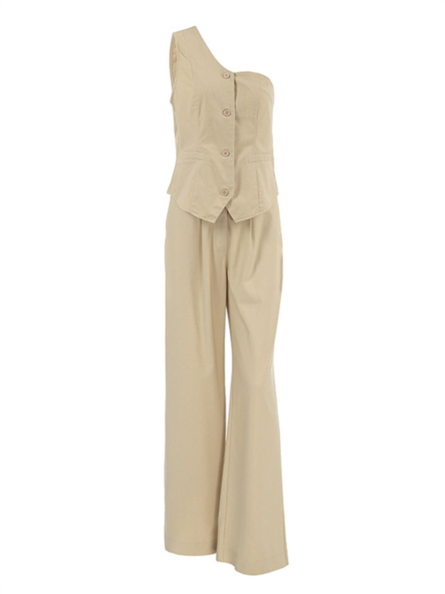 Liber summer women's clothing daily leisure solid color sleeveless slim fit two-piece suit