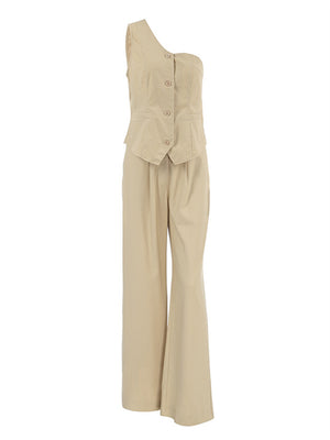 Liber summer women's clothing daily leisure solid color sleeveless slim fit two-piece suit