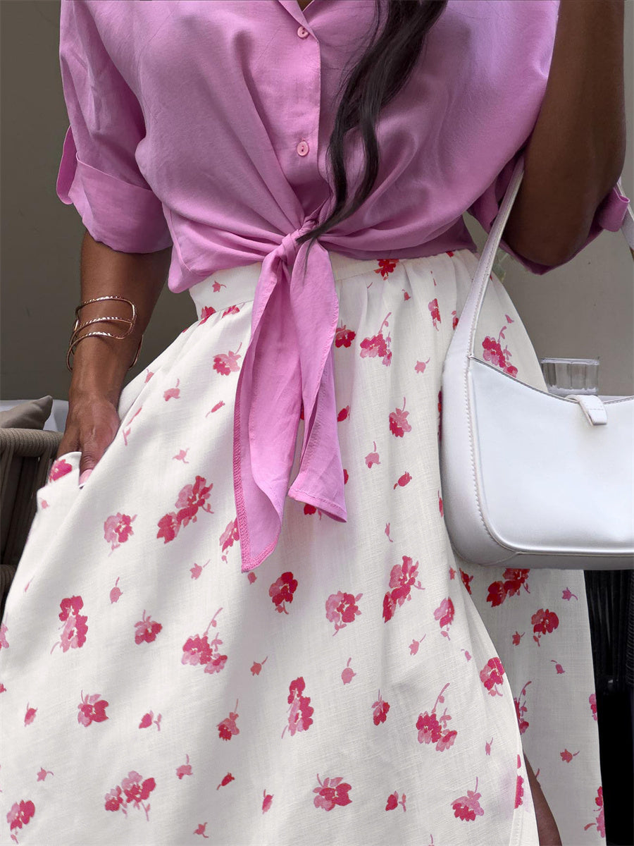 Liber Summer Women's Pastoral Print Loose Skirt