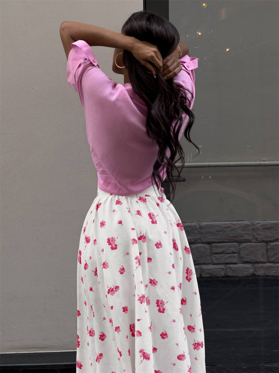 Liber Summer Women's Pastoral Print Loose Skirt