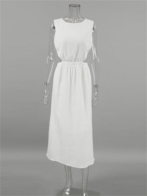 Liber summer women's daily casual solid color round neck sleeveless slim dress