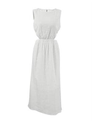 Liber summer women's daily casual solid color round neck sleeveless slim dress