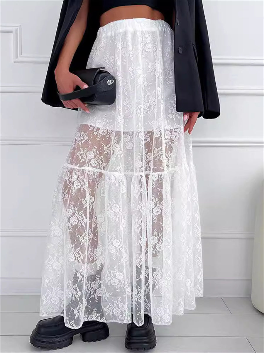 Liber summer women's clothing daily casual solid color, lace loose skirt