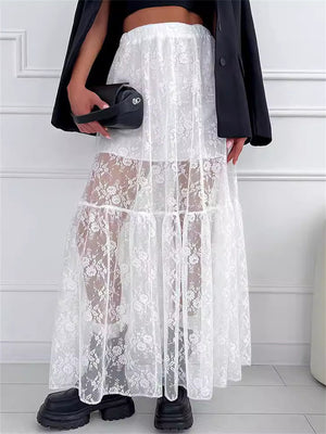 Liber summer women's clothing daily casual solid color, lace loose skirt