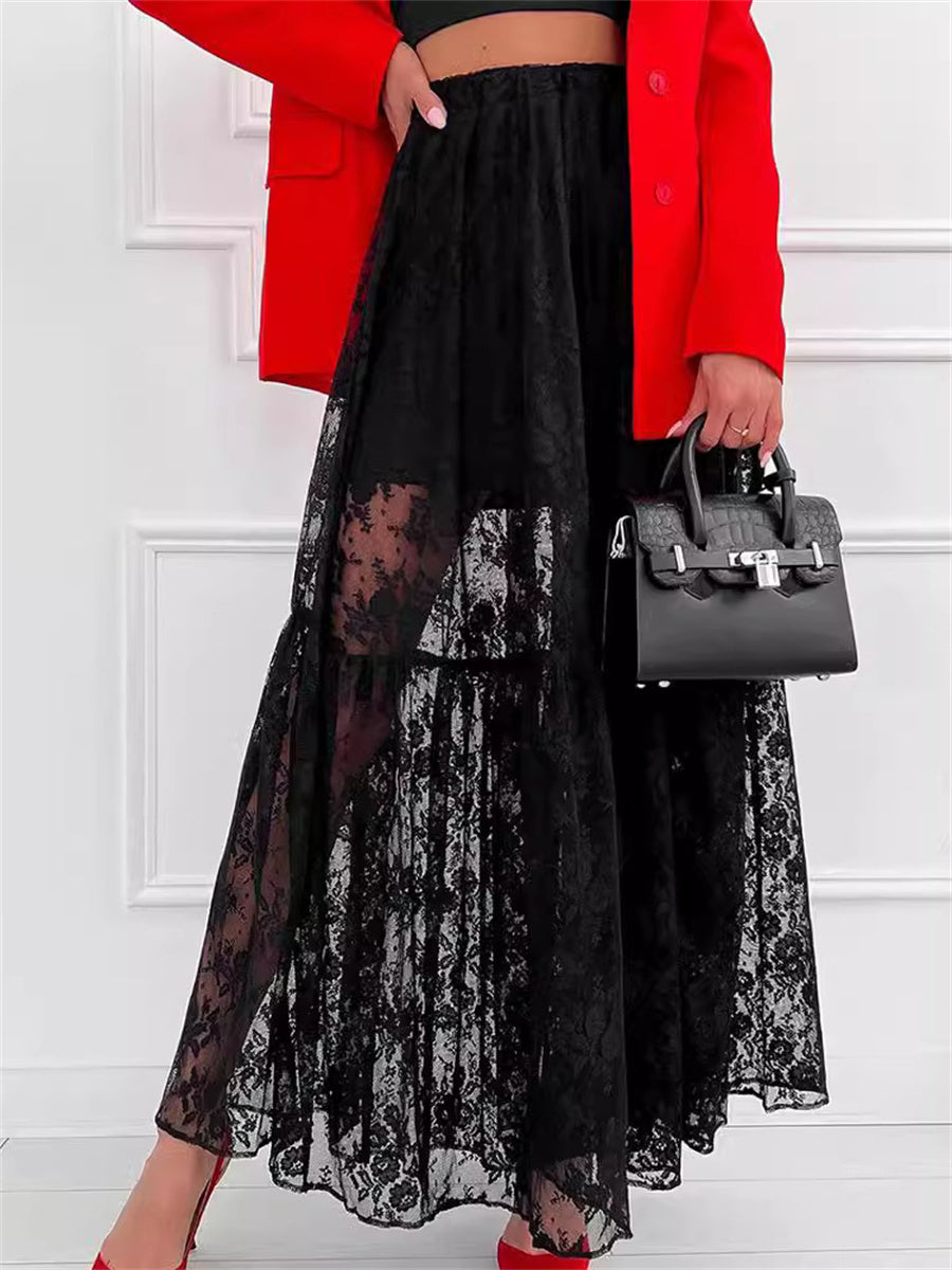 Liber summer women's clothing daily casual solid color, lace loose skirt
