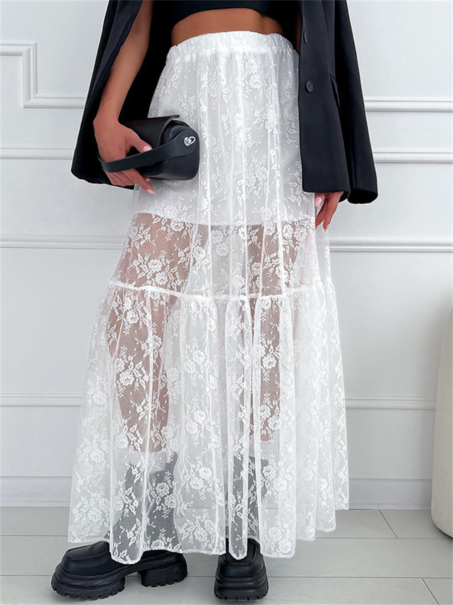 Liber summer women's clothing daily casual solid color, lace loose skirt