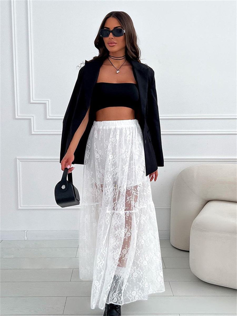 Liber summer women's clothing daily casual solid color, lace loose skirt