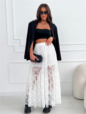 Liber summer women's clothing daily casual solid color, lace loose skirt