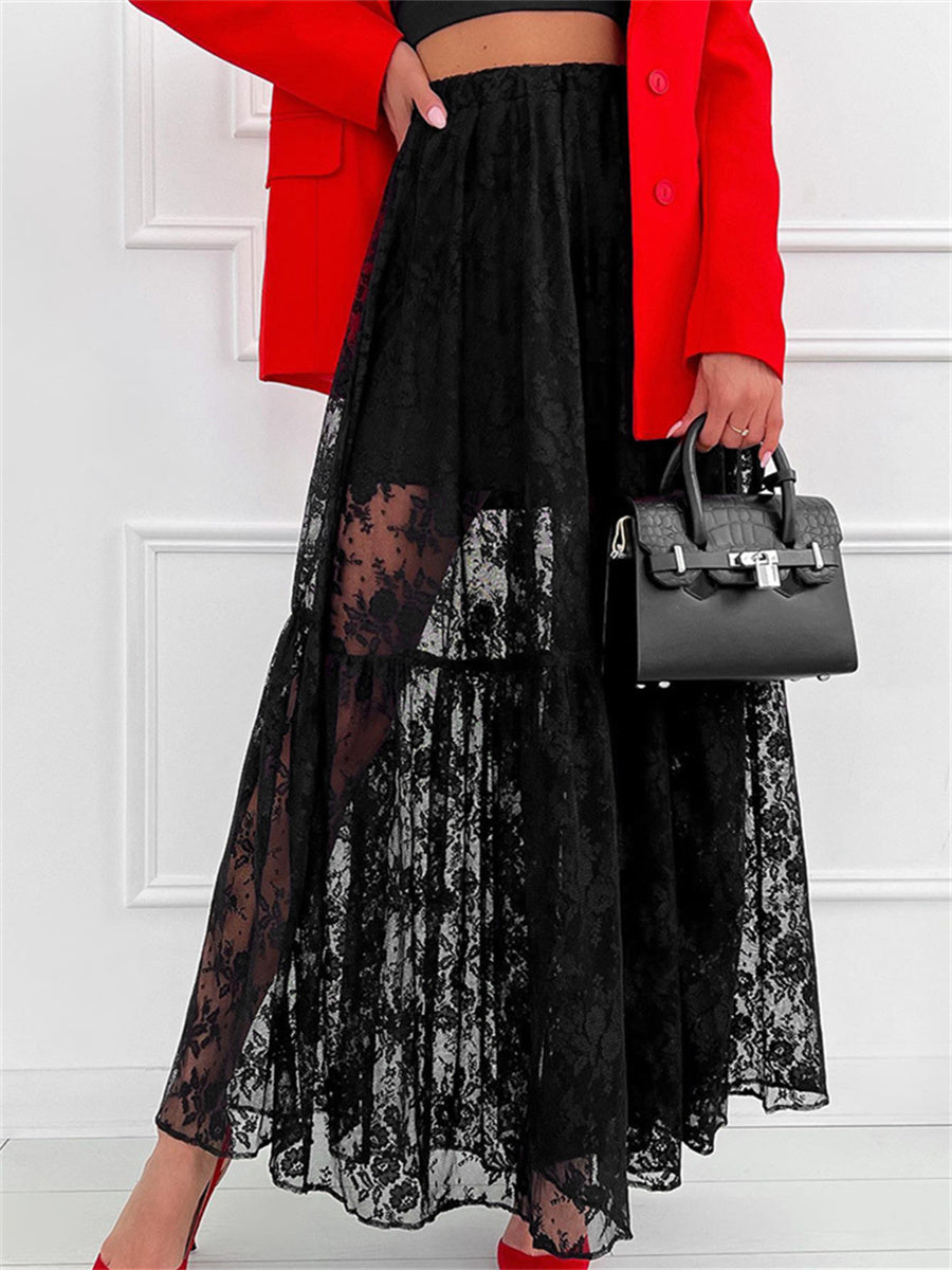 Liber summer women's clothing daily casual solid color, lace loose skirt