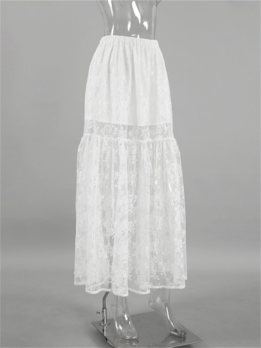 Liber summer women's clothing daily casual solid color, lace loose skirt