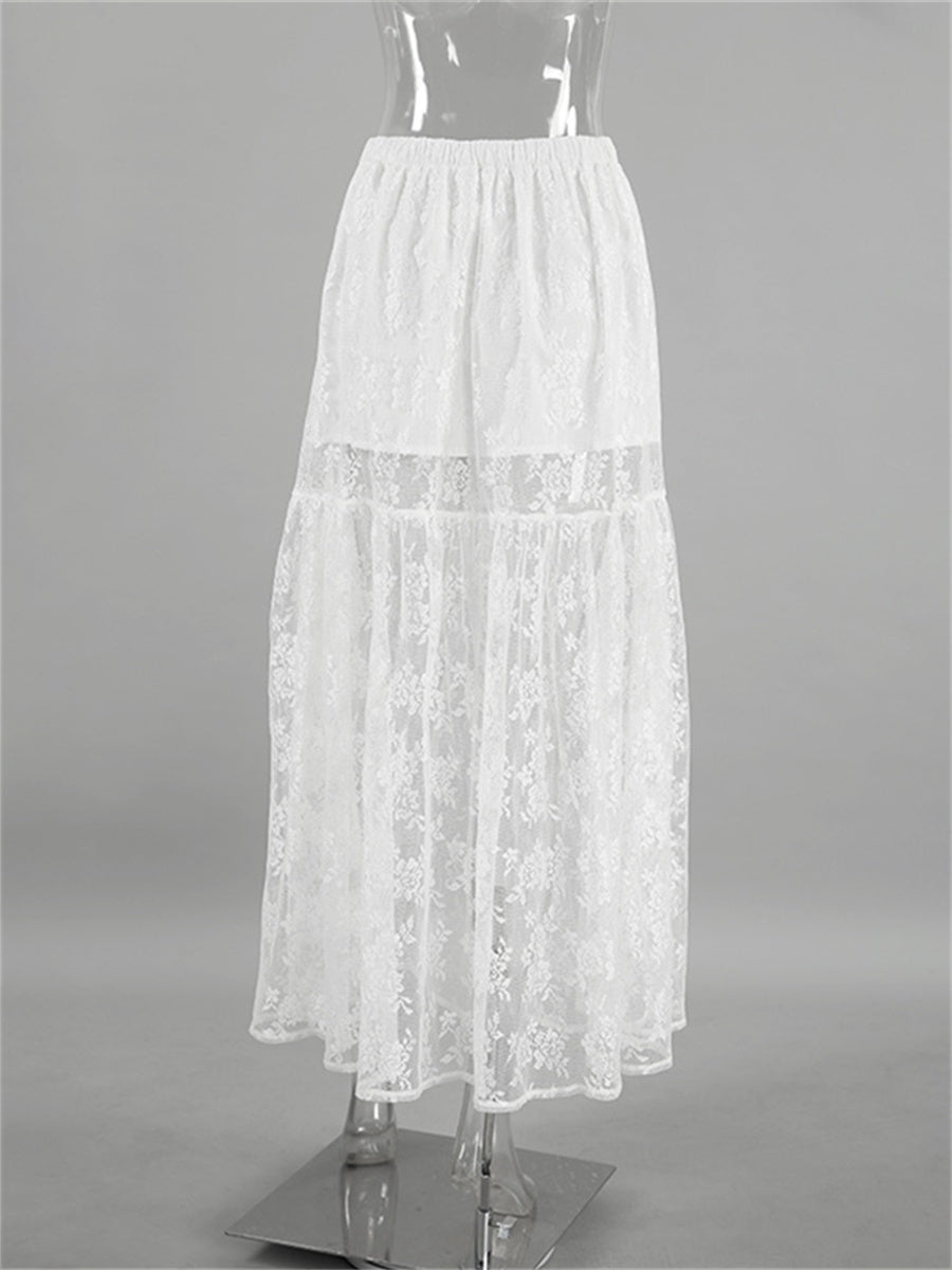 Liber summer women's clothing daily casual solid color, lace loose skirt