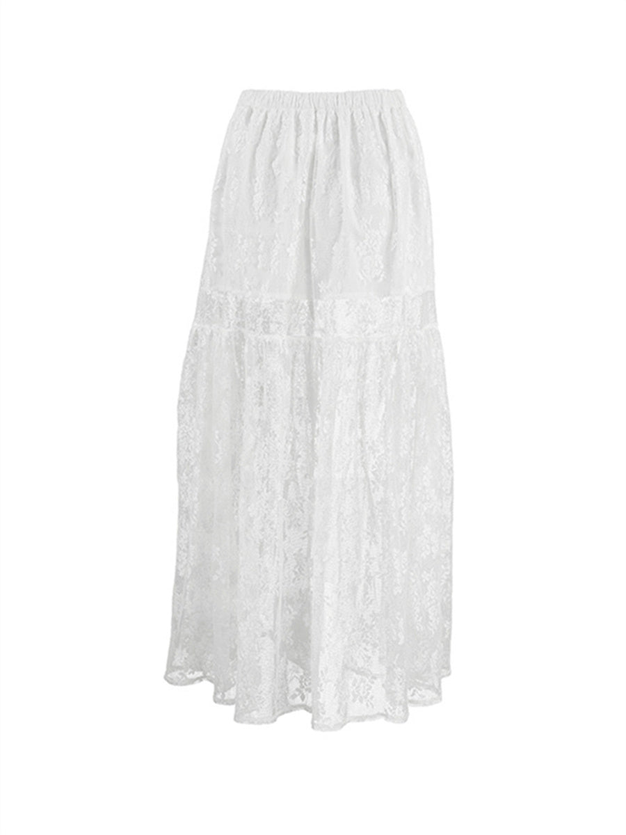 Liber summer women's clothing daily casual solid color, lace loose skirt