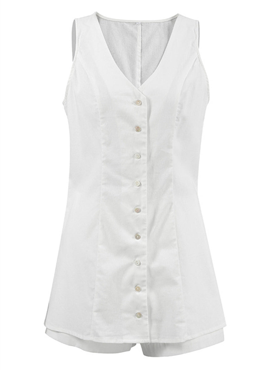 Liber Summer Women's Daily Casual Solid Color V-neck Sleeveless Slim Fit Two-piece Suit