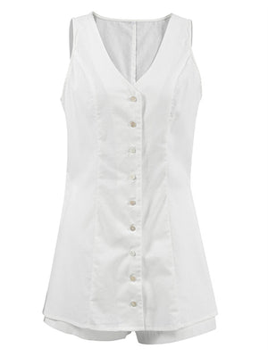 Liber Summer Women's Daily Casual Solid Color V-neck Sleeveless Slim Fit Two-piece Suit