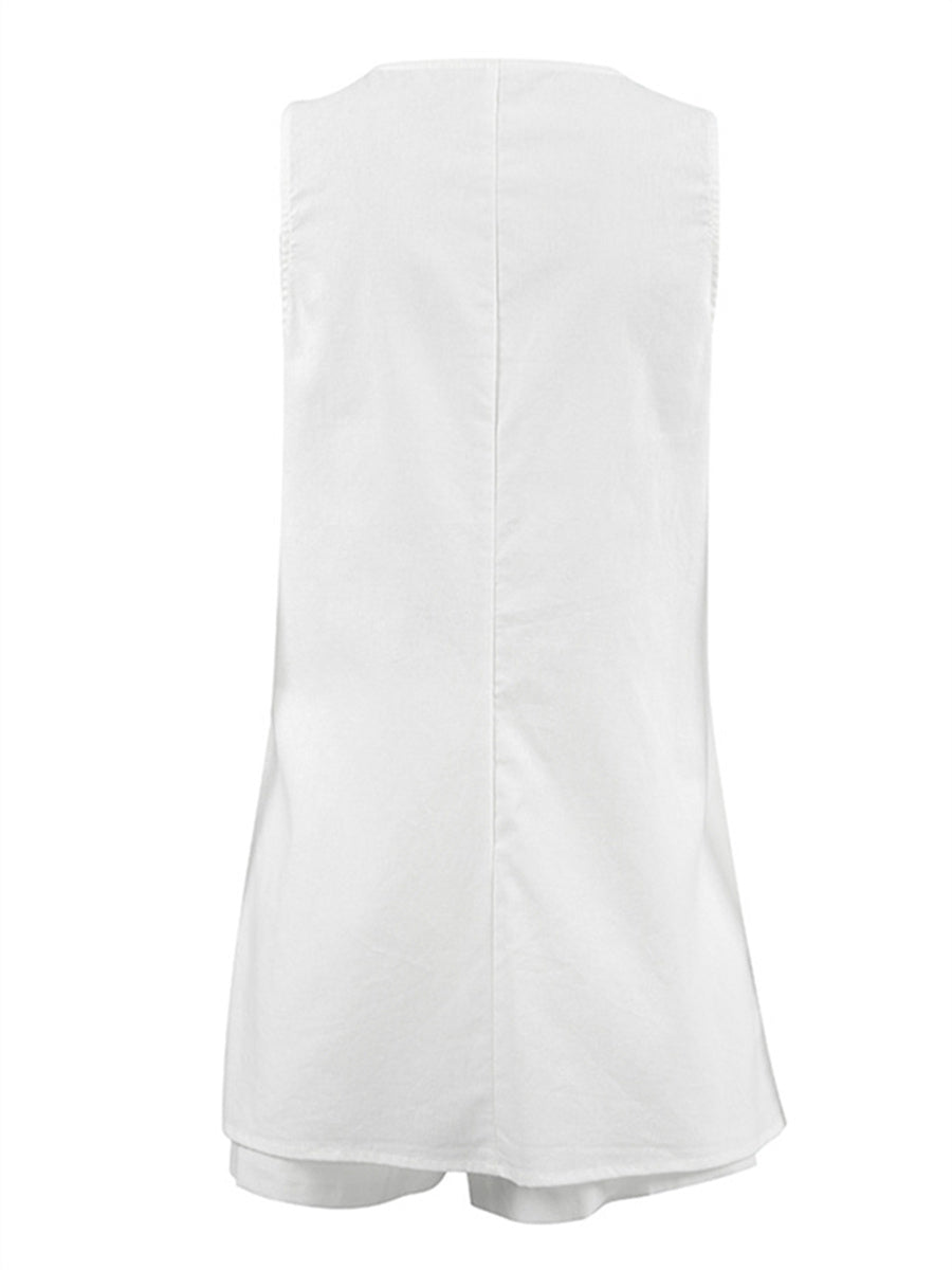 Liber Summer Women's Daily Casual Solid Color V-neck Sleeveless Slim Fit Two-piece Suit