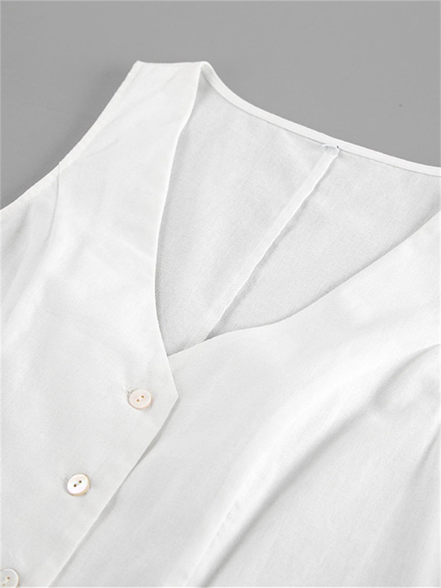 Liber Summer Women's Daily Casual Solid Color V-neck Sleeveless Slim Fit Two-piece Suit