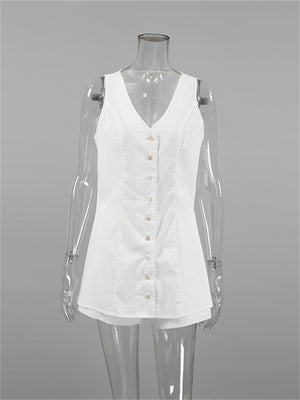Liber Summer Women's Daily Casual Solid Color V-neck Sleeveless Slim Fit Two-piece Suit
