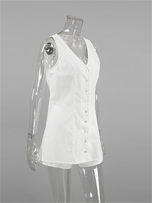 Liber Summer Women's Daily Casual Solid Color V-neck Sleeveless Slim Fit Two-piece Suit