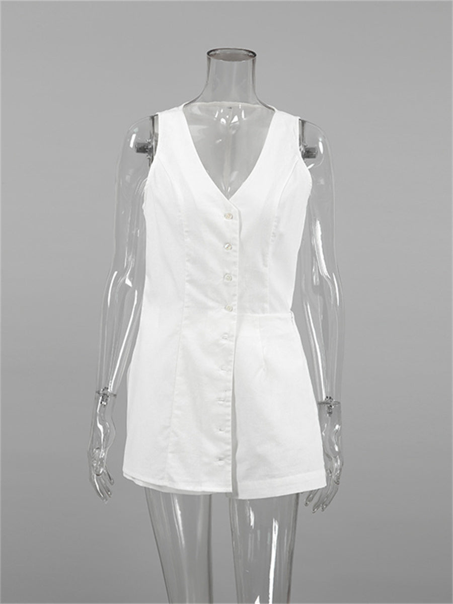 Liber Summer Women's Daily Casual Solid Color V-neck Sleeveless Slim Fit Two-piece Suit