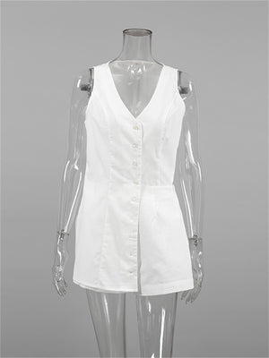 Liber Summer Women's Daily Casual Solid Color V-neck Sleeveless Slim Fit Two-piece Suit