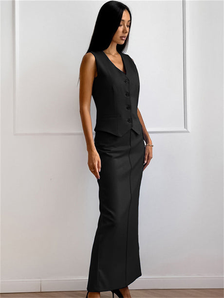 Liber Summer Women's Daily Casual Solid Color V-neck Slim Fit Two-piece Set