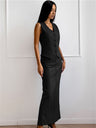 Liber Summer Women's Daily Casual Solid Color V-neck Slim Fit Two-piece Set