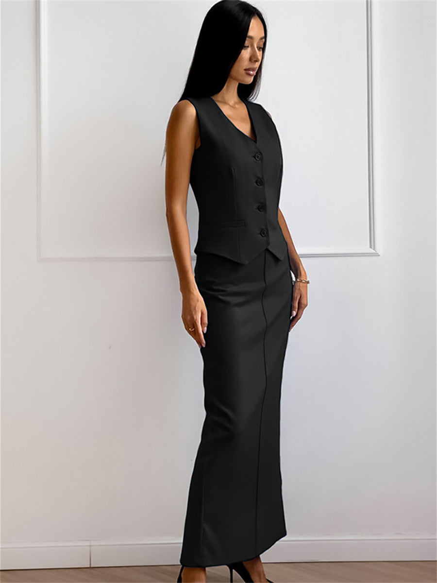 Liber Summer Women's Daily Casual Solid Color V-neck Slim Fit Two-piece Set