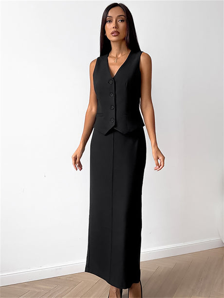 Liber Summer Women's Daily Casual Solid Color V-neck Slim Fit Two-piece Set
