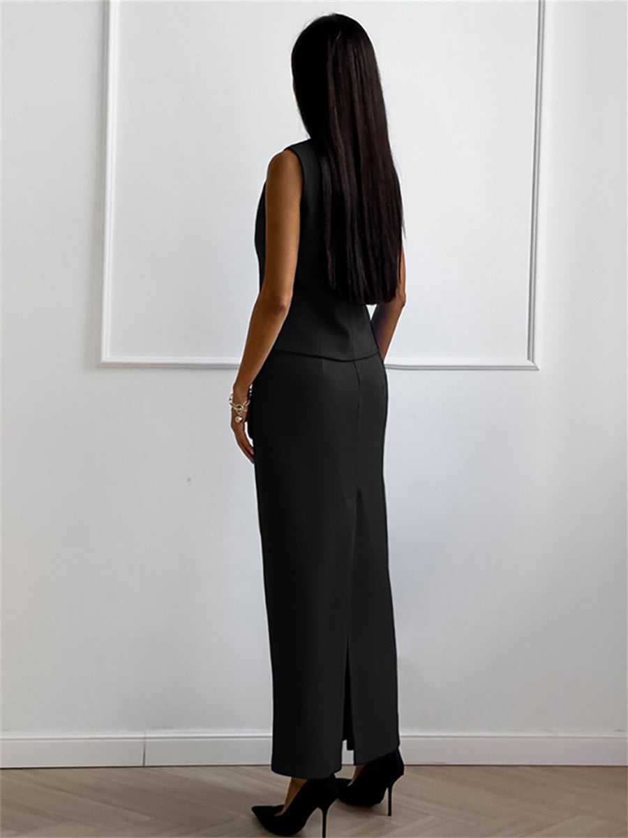 Liber Summer Women's Daily Casual Solid Color V-neck Slim Fit Two-piece Set
