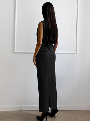 Liber Summer Women's Daily Casual Solid Color V-neck Slim Fit Two-piece Set