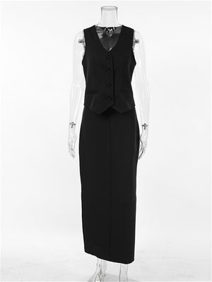 Liber Summer Women's Daily Casual Solid Color V-neck Slim Fit Two-piece Set